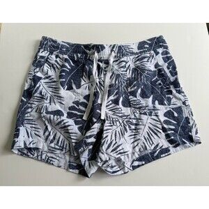 Nautica shorts Size L white blue palm leaves linen Viscose Blend Drawstring